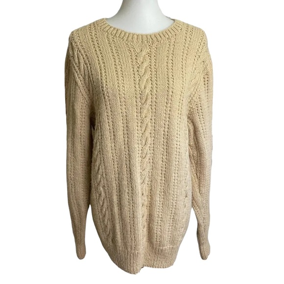 Vintage Hand Made Cable Knit Fisherman Sweater Crewneck Womens L/XL - Picture 1 of 10